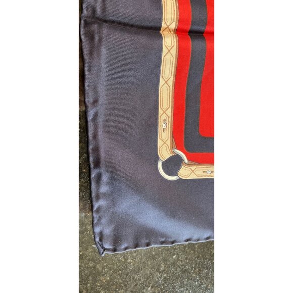 Vtg 1970's DAMON All Silk Equestrian Scarf Made In Italy Hand Rolled Red Blue - Picture 6 of 10